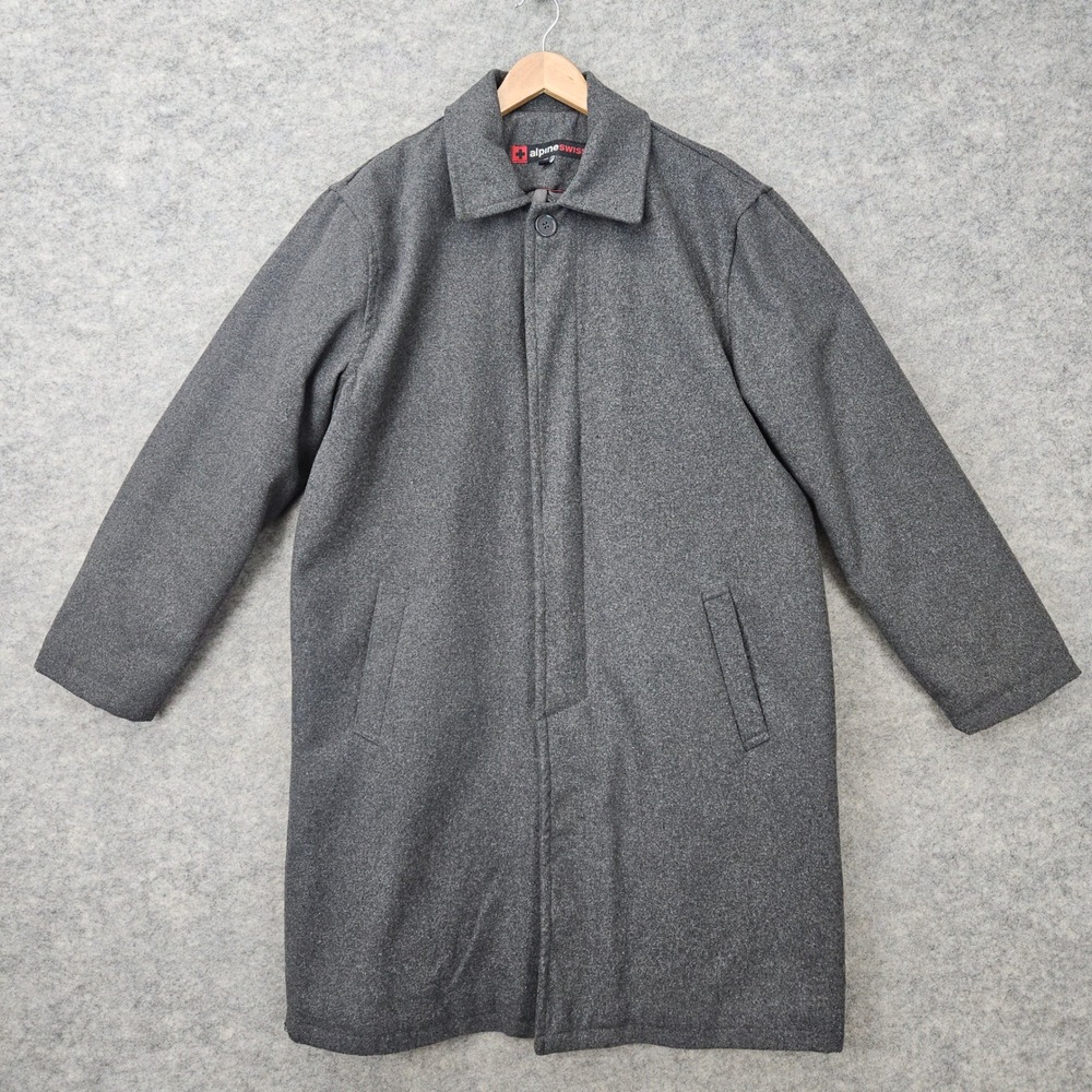 Alpine Swiss Overcoat Men's Medium Gray Wool Blend Quilted Lining Car Coat Fall